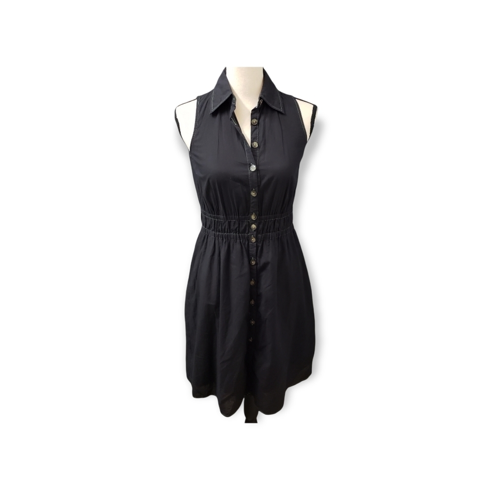Dark Navy Sleeveless Button Up Cremieux Dress with Kelly Green Stitching Size 2